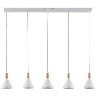 Lindby Esstisch Pendelleuchte weiß, Hängelampe Esstisch Metall Holz | Wohnzimmerlampe 5x E14 max. 8W, ohne Leuchtmittel, Hängeleuchte Esszimmerlampe.