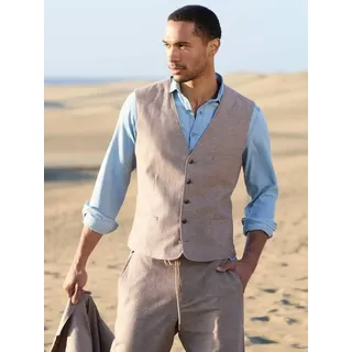 emilio adani Herren Anzug-Weste aus Leinen-Mix Braun slim fit uni - 48