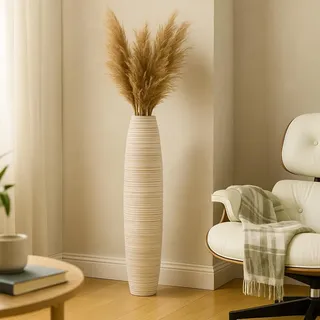 Leewadee Große Bodenvase 65 cm Mangoholz für Pampasgras & Trockenblumen
