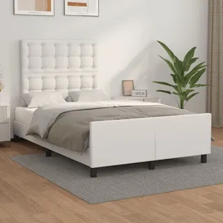 vidaXL Bettgestell mit Kopfteil Weiß 120x200 cm Kunstleder - Bettgestell Mit Kopfteil - Bettgestelle Mit Kopfteile - Bett Mit Kopfteil - Bettrahme... - Weiß