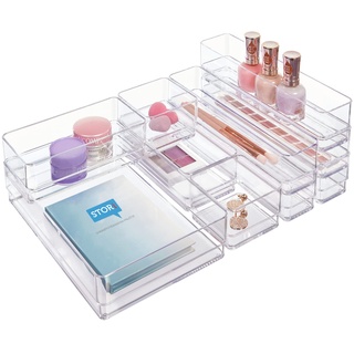 STORi SimpleSort 10-teiliges stapelbares transparentes Schubladen-Organizer-Set | mehrere Größen | Make-up-Aufbewahrungsbehälter und Büro-Schreibtisch-Schubladenteiler | Hergestellt in den USA