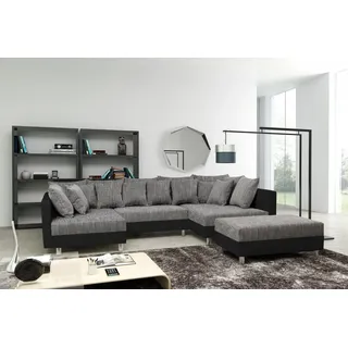 Küchen-Preisbombe Sofa Wohnlandschaft Couch Ecksofa Eckcouch schwarz / hellgrau Minsk XXL, Sofa in U-Form mit Hocker grau|schwarz