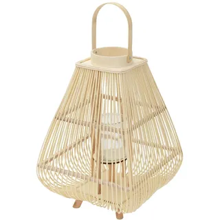 ECD Germany Laterne Holzfarbe 33x63,5x33 cm inkl. Henkel & Glaseinsatz beige/braun