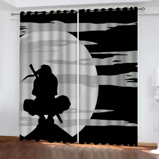 LUORU 3D Manga Vorhänge Abdunkelnd mit ösen 200x200 cm Polyester Scheibengardinen Ninja-Mond Gardinen Blickdicht 2er Set Schallschutz Vorhang für Kinderzimmer Wohnzimmer Schlafzimmer