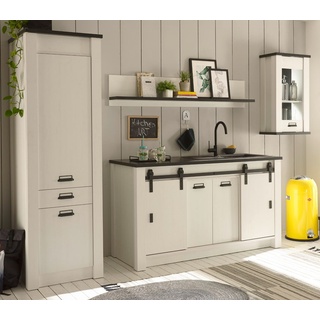 Küche "Stove" in weiß Pinie und anthrazit Küchenschrank Set 4-teilig