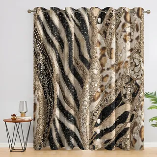 Generisch Leoparden Print Zebra-Druck Vorhang Blickdicht 2er Set, H 200 x B 140, 95% Verdunklung, Animal Print Vorhänge für Wohnzimmer Schlafzimmer Deko, Thermo Fenster Gardinen mit Ösen TSE260