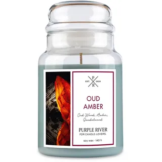 Purple River Große Duftkerze im Glas mit Deckel | Oud & Amber | Duftkerze Oud | Kerzen lange Brenndauer | Sojawachskerze | Raumduft für Zuhause