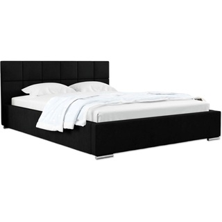 Carlo 160 x 200 cm - Polsterbett mit Bettkasten und Holzrahmen - Doppelbett mit höher Kopstütze - Ohne Matraze - Schwarz