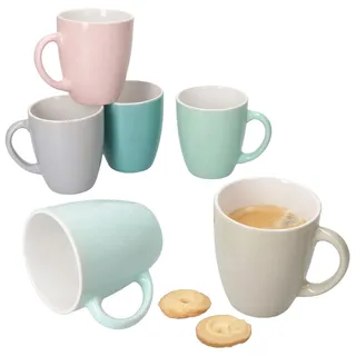 MamboCat MAI 6er Set Mokkabecher 120 ml I kleine Keramik Becher in Pastellfarben I Rosa Hellblau Mint Türkis Beige Grau I Espressobecher mit Henkel für Kaffee & Espresso