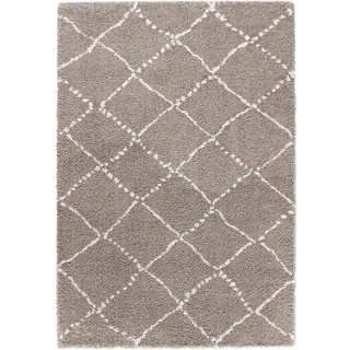 Teppich Hochflor Teppich Hash Beige Creme, MINT RUGS, rund, Höhe: 35 mm beige|weiß Ø 120 cm x 35 mm