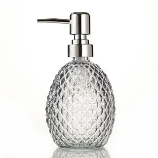 Klarglas-Seifenspender, 354 ml, Vintage-Stil, Handseifenspender, Lotion, Flaschenspender mit silberfarbener rostfreier Pumpe für ätherisches Öl, Shampoo, Gel, Duschgel, Badezimmer, Küche
