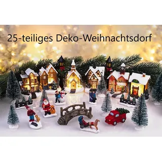 Infactory Weihnachtsdorf 25-teilig mit 6 LEDs Batteriebetrieb mehrfarbig