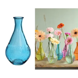 NaDeco Dekovase Glasvase mit Blumenmuster – Bunte Dekovase aus Glas in Blau, Ø9x16 cm blau
