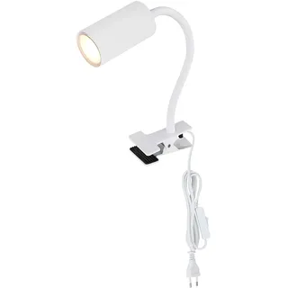 Schreibtischlampe klemmbar Schwanenhals Leselampe Bett Klemme Klemmleuchte Schreibtisch, Kunststoff Metall weiß, 1x GU10, LxBxH 29x10x41,5 cm