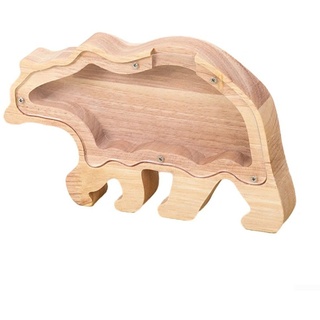 Spardose aus Holz in Tierform für Kinder, Geburtstagsgeschenk (Bär)
