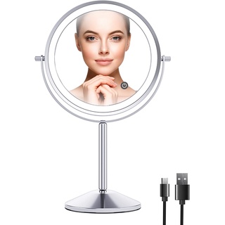 ILLUMAXINF LED Beleuchtet Kosmetikspiegel 10 Fach Vergrößerung, 360°Drehung Schminkspiegel mit Beleuchtung 3 Lichtfarben, Touchschalter Spiegel rund für Badezimmer und Zuhause