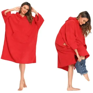 SINJYUN Surf Poncho Erwachsene Frottee,Handtuch Poncho Erwachsene Frauen,Badeponcho Damen Frottee für Surfen Schwimmen(rot) - Einheitsgröße