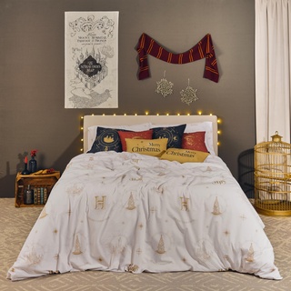 Belum Bettbezug Harry Potter, Bettbezug mit Knöpfen, 50% Baumwolle, 50% Polyester, Modell Hogwarts Gold Christmas 120 (200 x 200 cm)