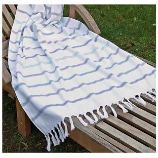 heimtexland ® Hamam Strandtuch 80x160 cm Saunakilt Pestemal 100% Baumwolle - leicht und saugfähig - Ökotex - Maritim Blau Gestreift - Saunatuch Handtuch Typ435