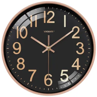 VIKMARI Modern Schwarz Gold Wanduhr, Groß Ohne Tickgeräusche Leise Wanduhr für Wohnzimmer Küche Büro Schlafzimmer, 30cm