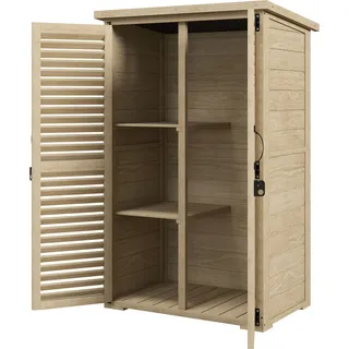 Outsunny Gartenschrank Geräteschuppen aus Holz 2 Regale Bitumendach Lamellentüren abschließbar 75 x 50 x 118 Natur   Aosom