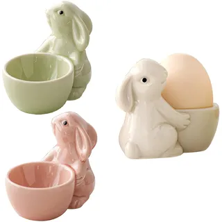 Eierbecher Keramik 3er Stück Set Eierhalter Eierständer Porzellan Design Niedliches Kaninchen Eierhalter Geschirr Dekoration Geschenk Weihnachten Geburtstag Ostern Geschenke Familie Freunde Kinder