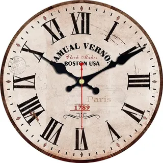 Dekorative Uhr, Retro-Wanduhr, Bauernhaus-Holz-Stil, Heimdekoration, Vintage, rustikale Dekoration, Vintage, Eisen, Schmiedeeisen, 40,6 cm, runde Klassische Wanduhr, kunstvolle Wanduhr (Größe: 15 cm)