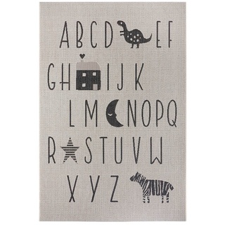 Kinderteppich Kinderteppich ABC Alphabet In- / Outdoor creme schwarz, Teppich Boss, rechteckig, Höhe: 3 mm schwarz|weiß rechteckig - 80 cm x 150 cm x 3 mm