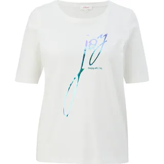 s.Oliver - T-Shirt mit glänzendem Print, Damen, creme, 46