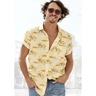 Hawaiihemd BEACHTIME Gr. XL (43/44), N-Gr, gelb (gelb, bedruckt) Herren Hemden Kurzarm Regular Fit, Kurzarm, Freizeithemd mit Palmenprint, reine Baumwolle