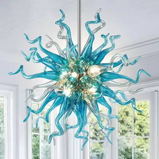 JLOhoney 50CM Blaue Glas Kronleuchter,Moderne Kunstvolle Deckenleuchte,Längenverstellbar Bunte Kronleuchter für Wohnzimmer,Schlafzimmer,Esszimmer,Küche,Flur Luxuriöser Kronleuchters (70CM)