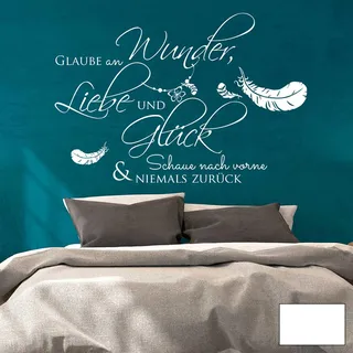 Wandtattoo Wandbild Wandaufkleber Wandsticker Aufkleber Sticker Zitat Spruch Glaube an Wunder... mit Federn M1970 ausgewählte Farbe: *weiß* ausgewählte Größe: *M - 60cm breit x 45cm hoch*