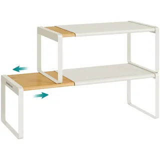 SONGMICS HOME Gewürzregal, ausziehbar, Küchen-Organizer, Küchenregal | Schrank-Organizer, Gewürzhalter, kleines Regal, Tisch-Organizer, Leichter Bambus-Cremeweiss, BYSTRO Kollektion KCS051N01