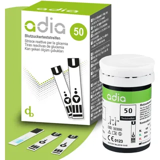 adia Blutzuckerteststreifen, 50 Stück, die günstige und einfache Blutzuckermessung zur Blutzucker-Kontrolle bei Diabetes