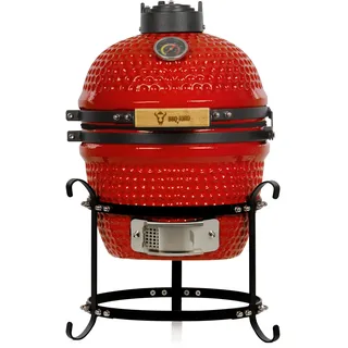 BBQ-Toro Kamado Grill Holzkohlegrill Haiiro Ø 32 cm | Rot | Mini Holzkohlegrill mit Thermometer & Holzgriffen | Keramikgrill rund | Ceramic Grill Ei, Smoker, BBQ Grillofen, Kamado BBQ