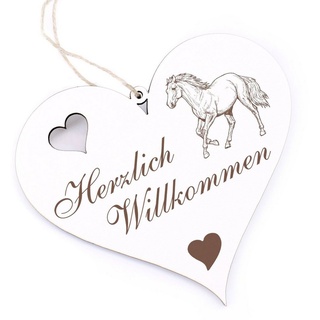 Dekolando Hängedekoration Herzlich Willkommen - Haflinger Pferd - 13x12cm