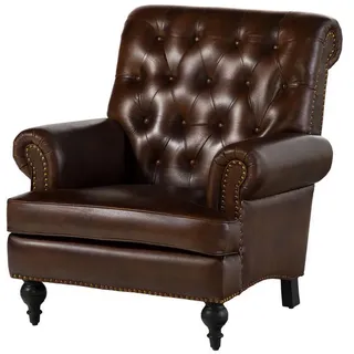 Massivmoebel24 Sessel Chesterfield Leder 84 x 94 x 84 cm Braun mit Nieten
