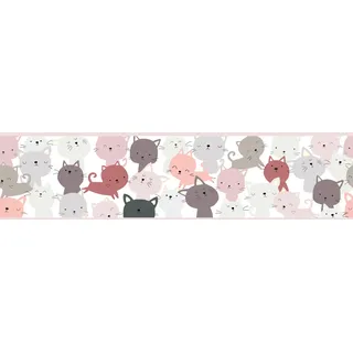 A.S. Création Bordüre Little Cats 16 cm 5 m Grau/Rosa 403741