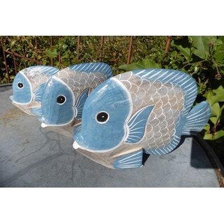 Deko-Impression Dekofigur »Handgearbeitete Fische Statuen Deko-Objekt 3 Stück blau+beige maritim« (3 St)