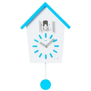 Cuco Clock Wanduhr Kuckucksuhr BAUERNHAUS, Pendeluhr Wanduhr, Moderne Schwarzwalduhr (28,3 × 22,8 × 10,4cm, mit Nachtruhefunktion, Vogelgezwitscher) blau