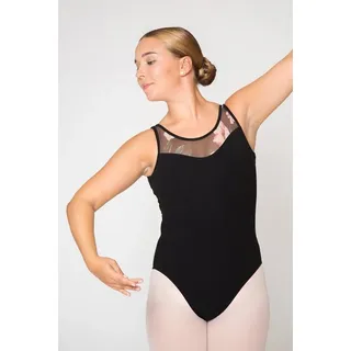 tanzmuster Body Ärmelloser Damen Ballettanzug Selma Einsätze aus geblümter Spitze schwarz 40