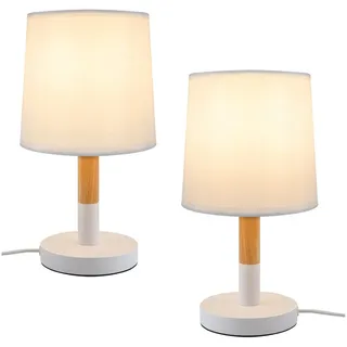 GBLY Nachttischlampe 2er Set Tischlampe Modern - Tischleuchte Wohnzimmer mit Stoffschirm E27 Fassung Max.40W Weiß Nachttischleuchte Nachtlicht für