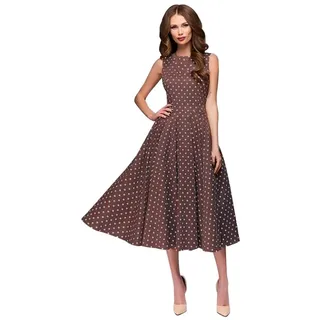 Ansenesna Kleid Damen Sommer Elegant Für Hochzeit Knielang A Linie Cocktailkleid Punkte Ärmellos Für Party Festlich (XL, Braun) - XL