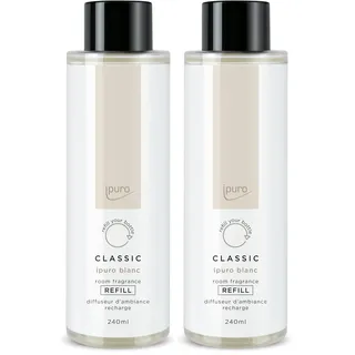 ipuro Classic Raumduft Nachfüllflasche BLANC 240ml | Raumerfrischer mit Geranie, Minze & Sandelholz | Frischer Sommerregen | Nachfüller für Diffuser mit Stäbchen | Lufterfrischer Refill