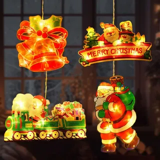LED Saugnapf Weihnachten Lichter, 4er Set LED Fensterlicht Saugnapf, Weihnachtsdeko Fenster Licht, Weihnachtsbeleuchtung Hängend Fenster, Hängende Weihnachtsdekoration für Weihnachtsdeko