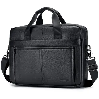 BAGZY Laptoptasche 15.6 Zoll Aktentasche Herren Umhängetasche Geschenk für Männer Handtasche für Männer Echtes Leder Herren Business Tasche Notebook Tasche Bürotasche (Schwarz)