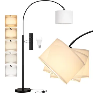 PreeOtti Stehlampe Wohnzimmer Dimmbar Bogenlampe, LED E27 Leselampe mit Fernbedienung 3000K-6000K, Vintage Standing Lamp Standlampe für Schlafzimmer, 350°Drehbarer Lampenkopf, 180cm, Weiß