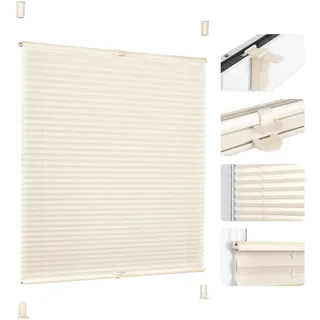 Grandekor Plissee Klemmfix ohne Bohren 100 x 130cm Beige Faltrollo Jalousie für Tür & Fenster Blickdicht Sichtschutz Sonnenschutz Rollos für Wohnzimmer Kinderzimmer Einfach Montage & Stabil