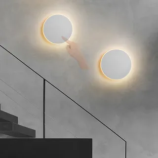 TZSMUM LED Innen Wandleuchte mit Touch Control Schalter Wandleuchtung Eisen Acryl Kreativ Wandlampe Schwarz/Weiß Rund Wandleuchte Wohnzimmer Hotel Kinderzimmer Schlafzimmer (Weiß Warmes Licht,30cm)