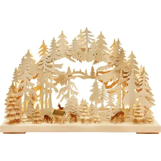 RATAGS LED Schwibbogen 3D-Schwibbogen klein, Rehe auf der Lichtung, Höhe 30 cm, Handarbeit aus dem Erzgebirge